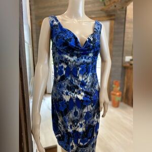 A. Byer Bubble Dress Medium Blue Black White Print Bra Top Silver Detail